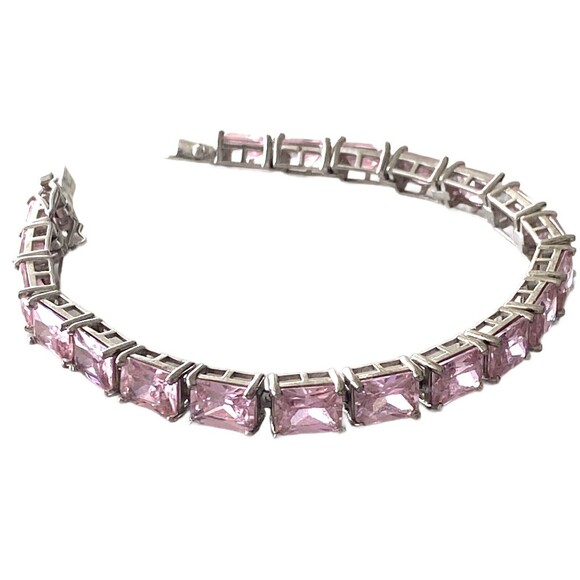 Ross-Simons 925 Sterling Silver Pink Cubic Zirconia Tennis Bracelet. Prong 7" - Picture 4 of 11